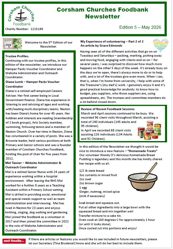 Corsham Churches Foodbank Newsletter - May 26